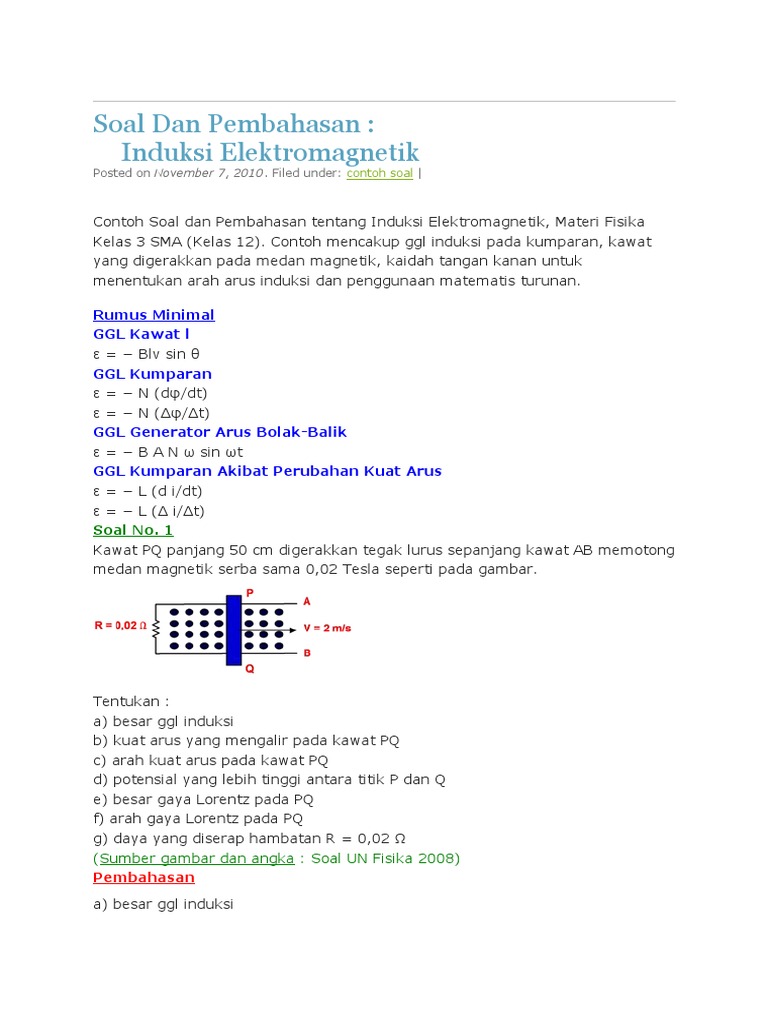 Soal Dan Pembahasan Induksi Elektromagnetik