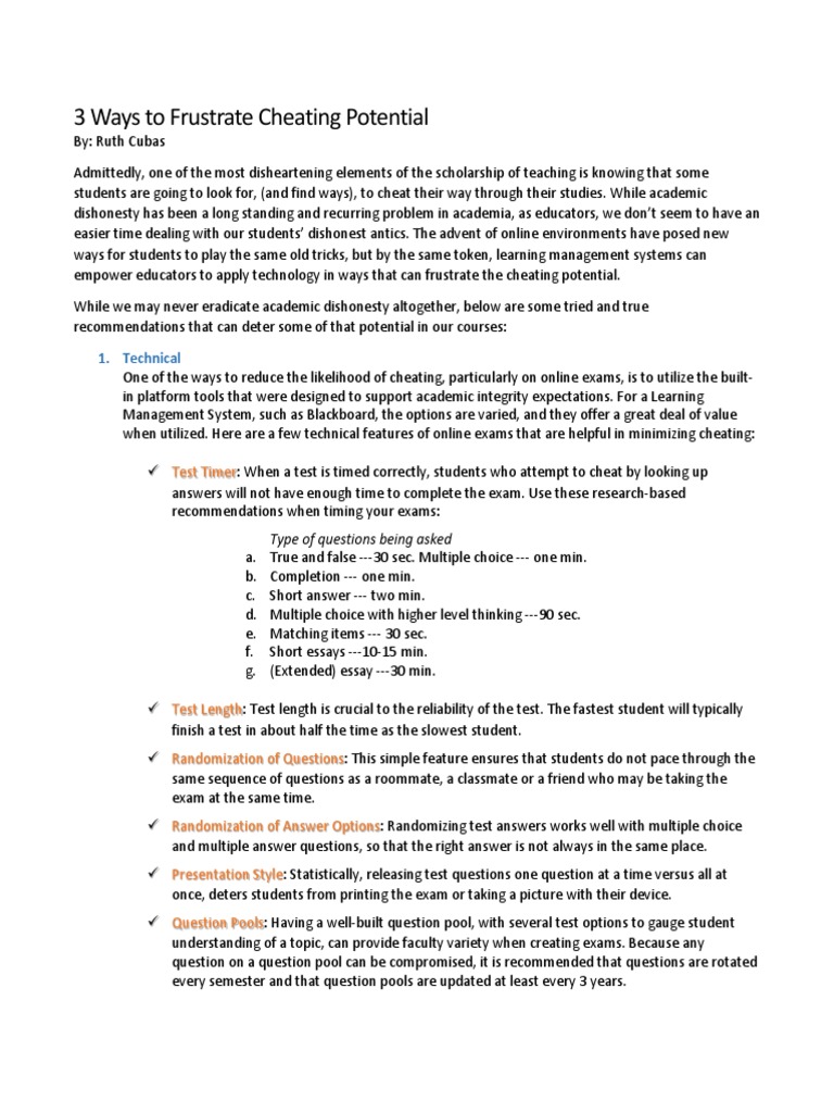 3 Ways To Frustrate Cheating Potential | PDF | Test (Assessment ...
