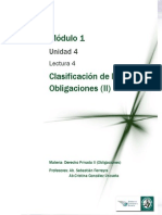 Lectura 4 - Clasificación de Las Obligaciones. de Dar Cosas Ciertas. de Género. de Dar Cantidades de Cosas PDF
