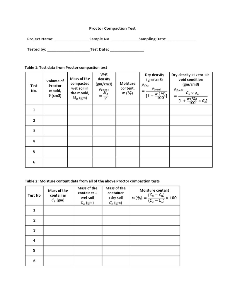 Project Name: - Sample No. - Sampling Date: - Tested By: - Test Date ...