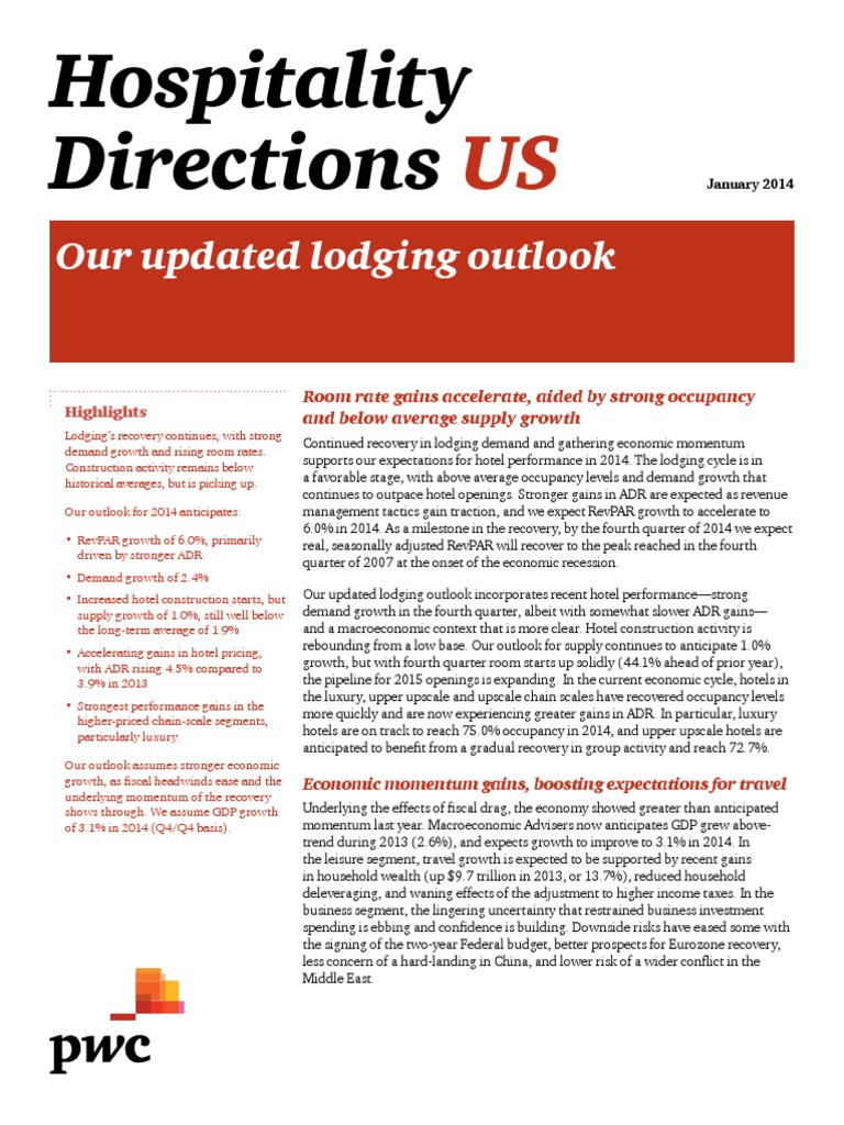PWC Hospitality Directions Lodging Outlook PDF Economic Growth Macroeconomics