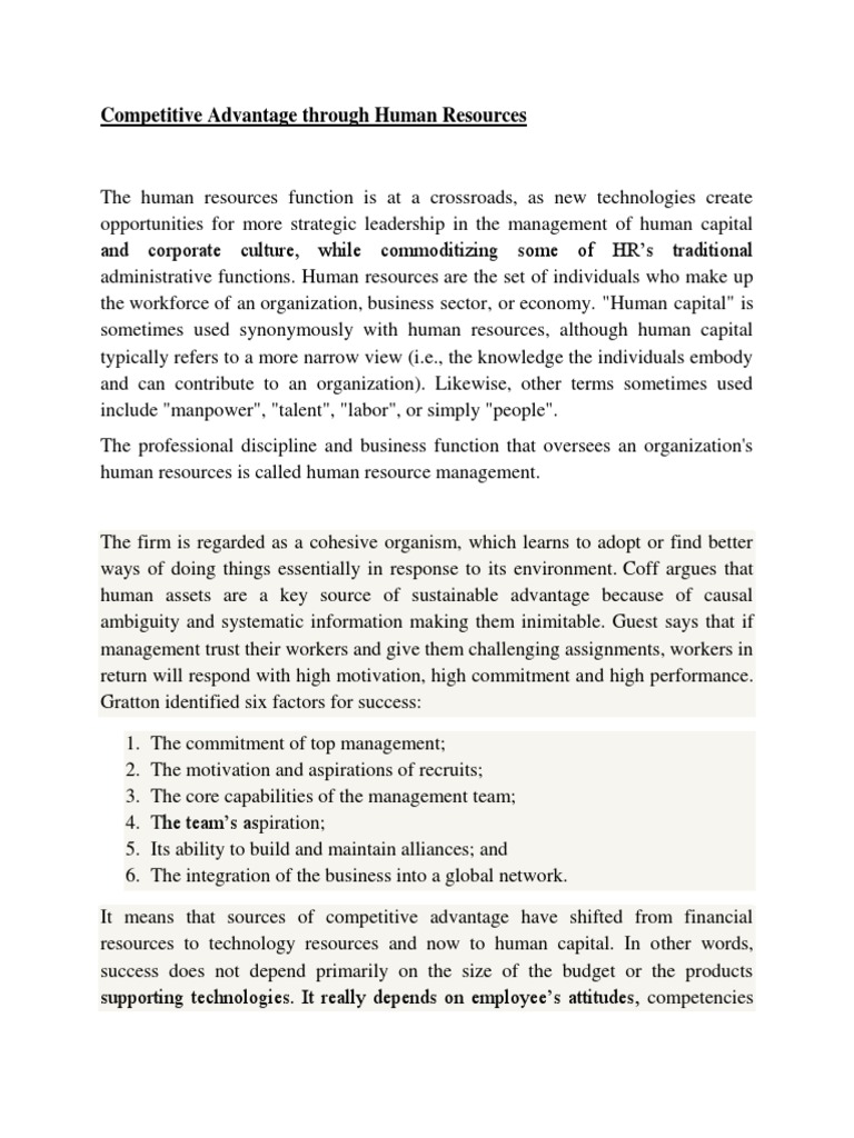 Human Resources as Competitive Advantage | PDF | Strategic Management ...