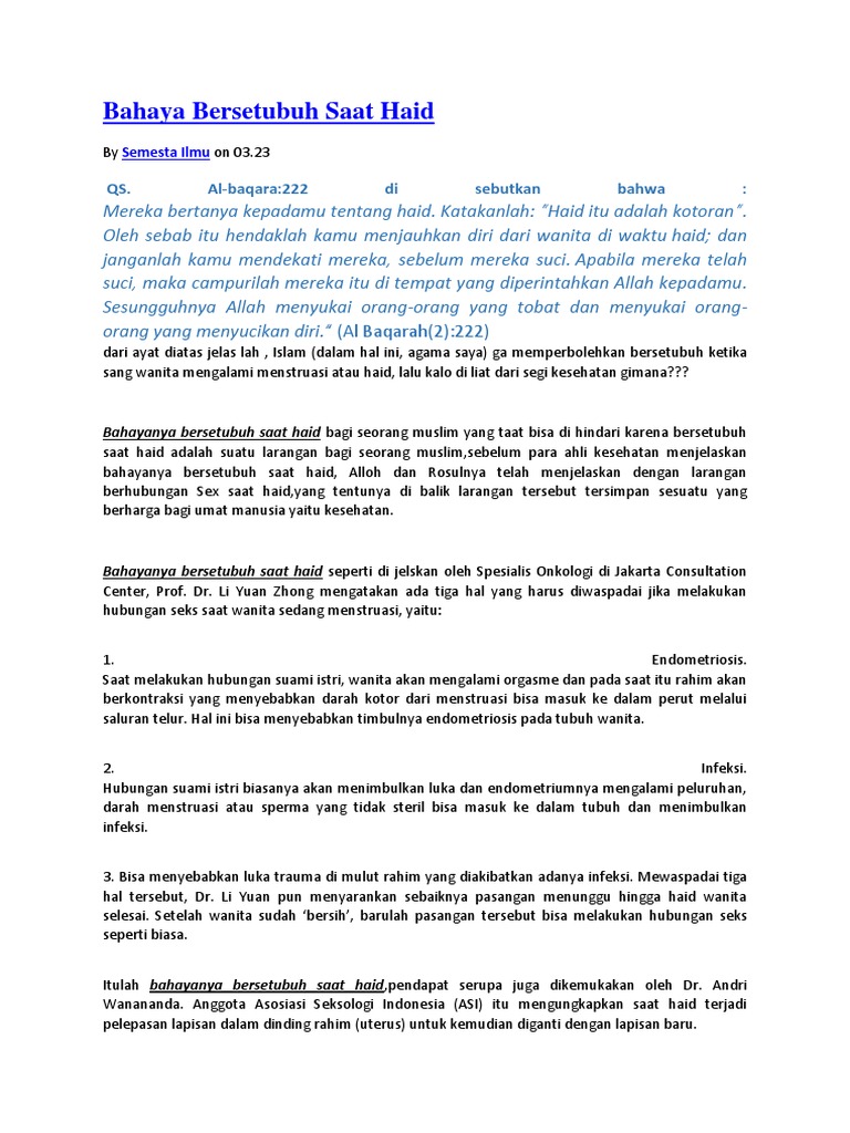 Bahaya Bersetubuh Saat Haid Pdf