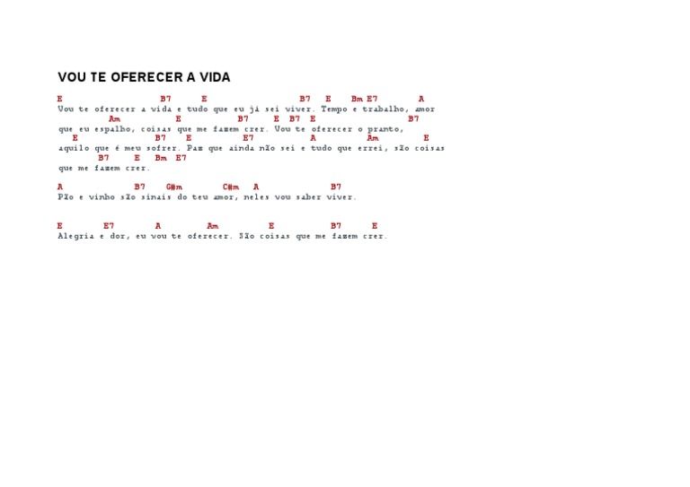 Vou Te Oferecer a Vida - Letra e Cifras | PDF | Artes Linguísticas e ...
