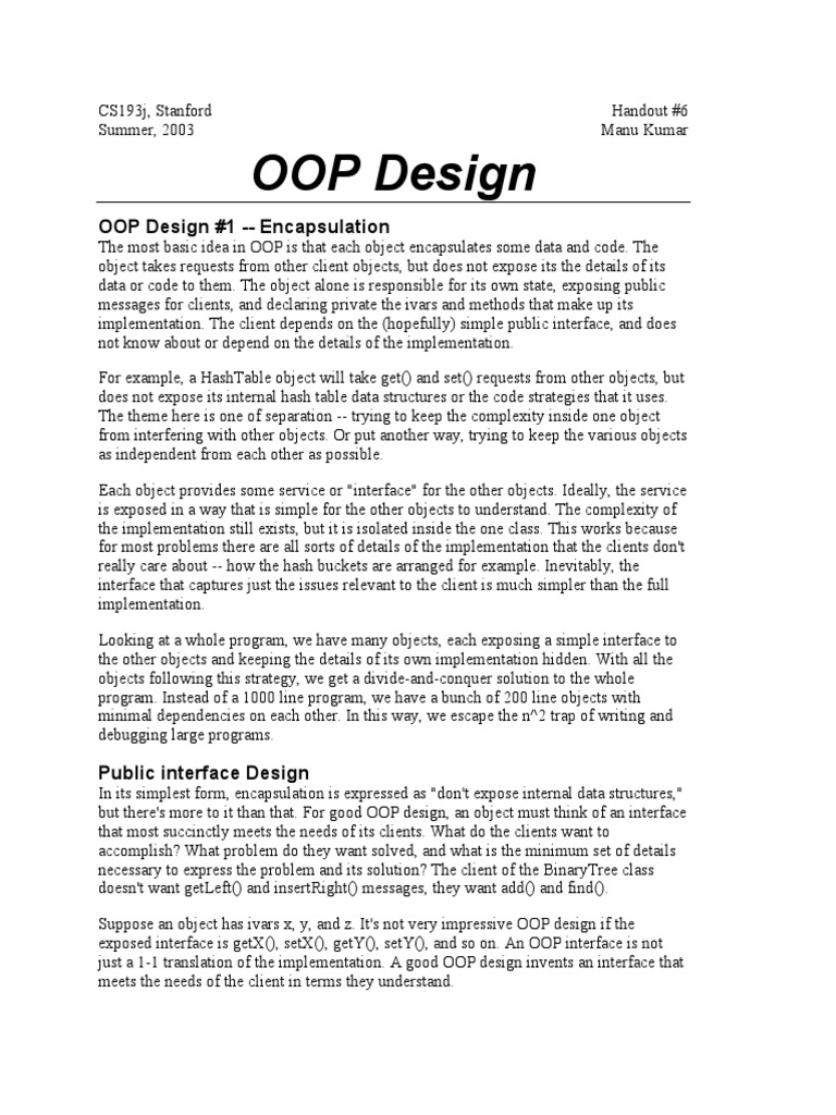 OOP Design Encapsulation, Public Interfaces, and Moving Operations to the Data PDF Object