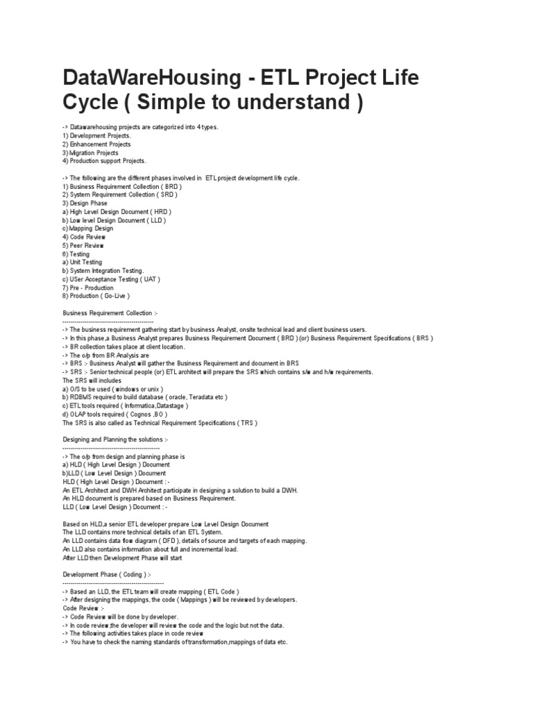 ETL Project Development Lifecycle Guide | PDF | Data Management ...