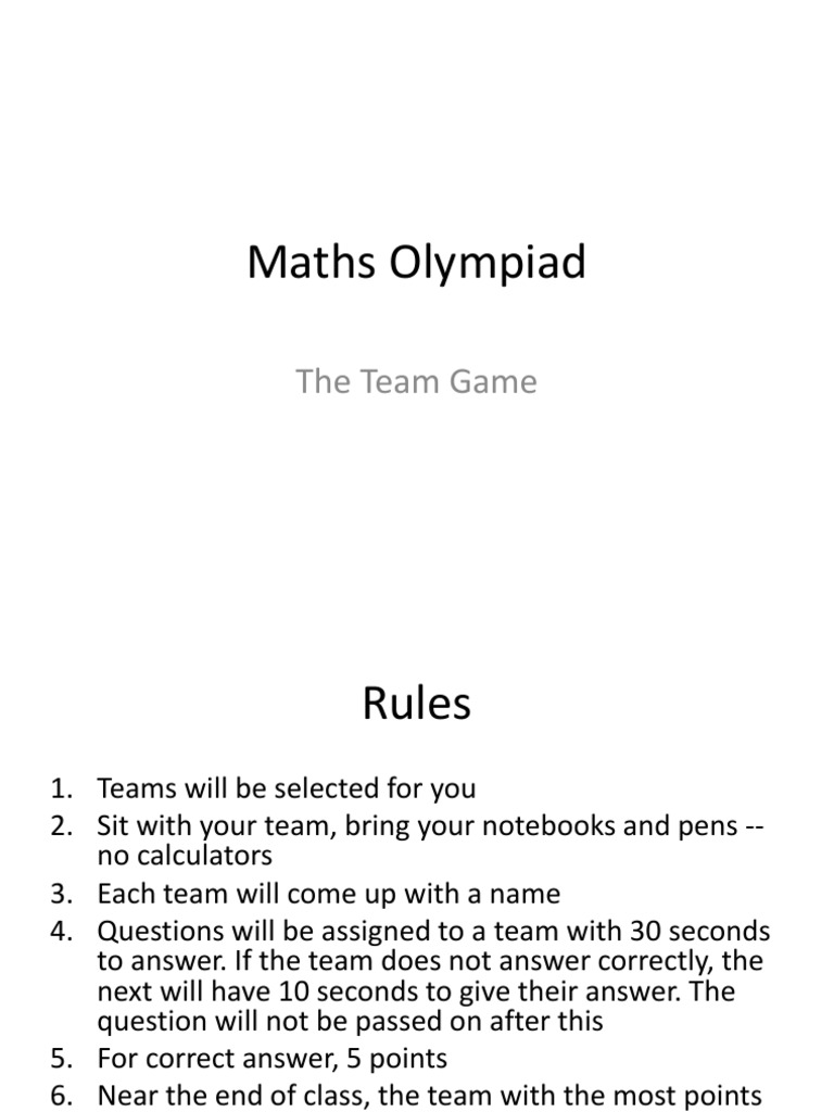 Maths Olympiad Team Game Rules | PDF | Fraction (Mathematics) | I Pad