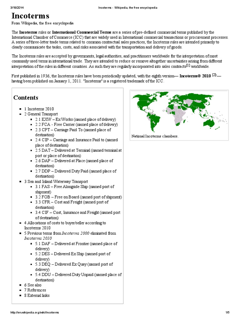 Incoterms Wikipedia The Free Encyclopedia Private Law Trade
