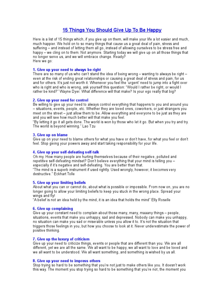15 Things to Give Up for Happiness | PDF