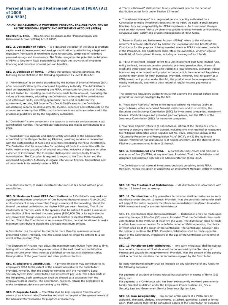 PERA Act: Personal Equity Retirement Plan | PDF | Pension | Securities ...
