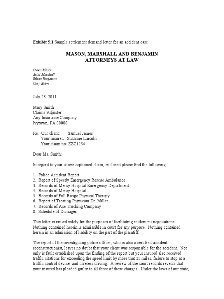 25-25 Sample Settlement Demand Letter For An Accident Case  PDF