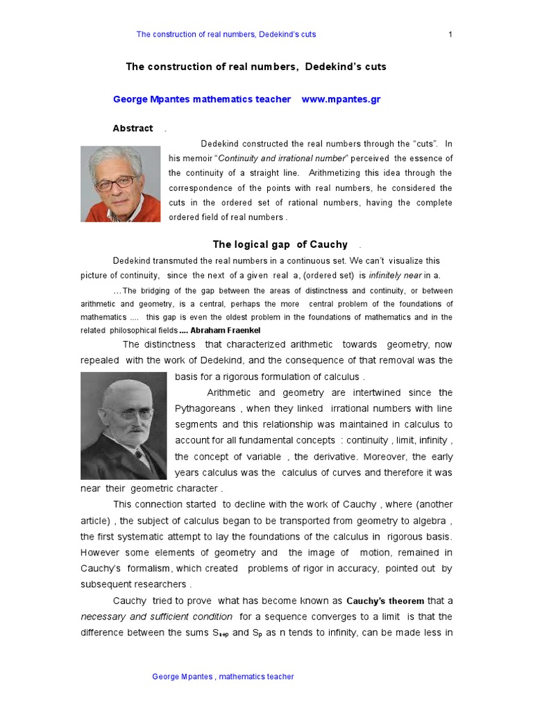 The Construction of Real Numbers, Dedekind's Cuts PDF Real Number