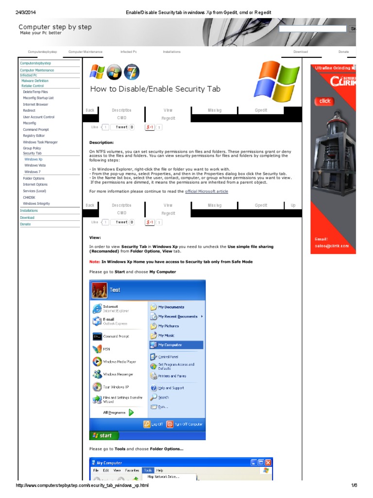 Enable Disable Security Tab in Windows XP From Gpedit, CMD or Regedit