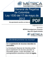 Sistema General de Regalías de Colombia Ley 1530 Del 17 de Mayo de 2012