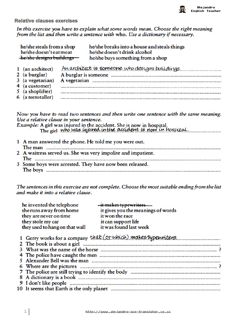 Relative Clauses Practice Exercises | PDF | Mystery, Thriller & Crime ...