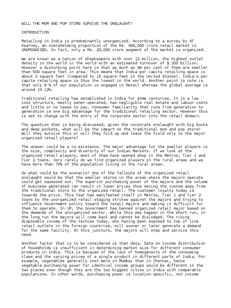 Mom and Pop Stores Survival PDF Retail Marketing