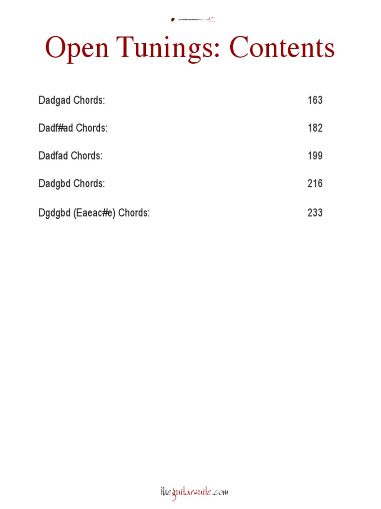 Open T Unings B And D. , Chords for Open D tuning – TJET