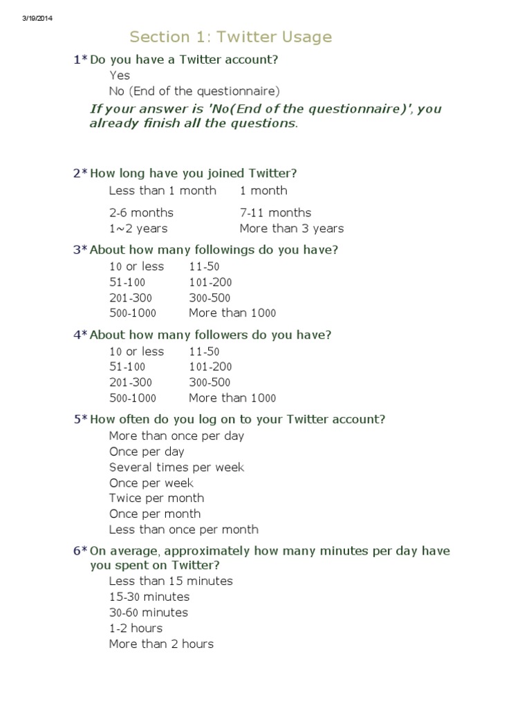 Questionnaire - A Survey On The Usage of Twitter (Generated by