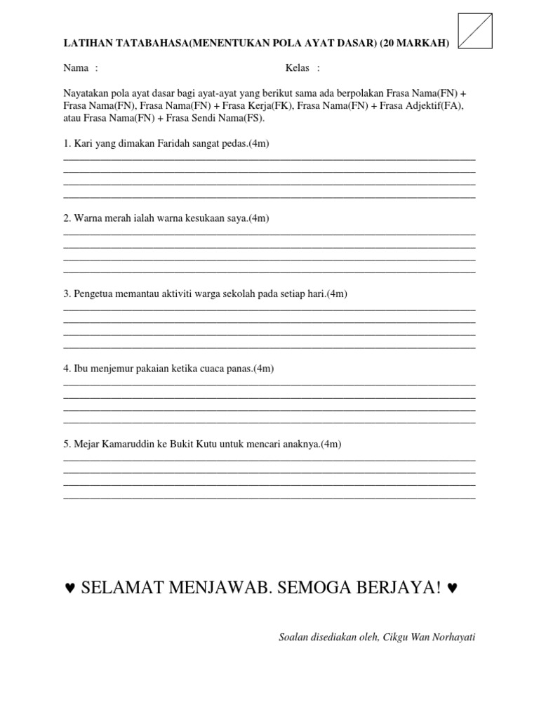 Contoh Soalan Berdasarkan Pola Ayat