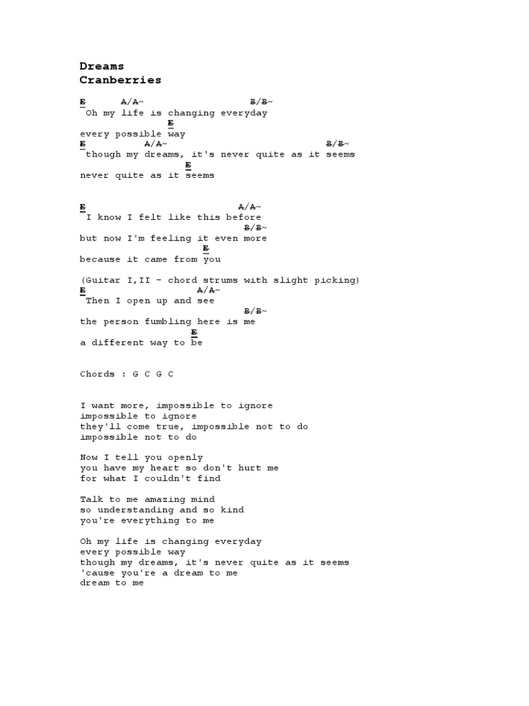 Dreams Cranberries PDF