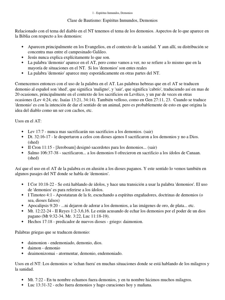 Demonios y Espíritus Inmundos en la Biblia | PDF | Demonios | Espíritu