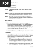 OP 64.03: Graduate Students Employed As Teaching Assistants and Graduate Part-Time Instructors Date: PURPOSE: The Purpose of This Operating Policy/Procedure (OP) Is To Define The Responsibilities