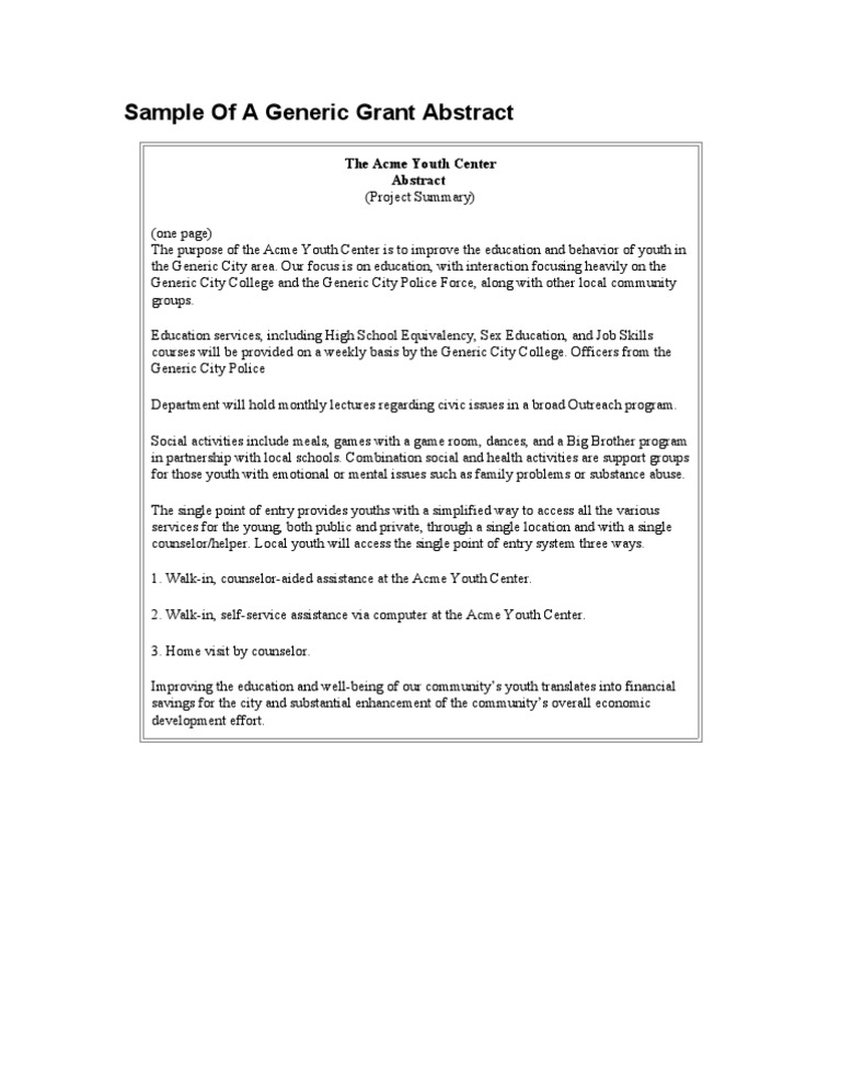 Sample of A Generic Grant Abstract | PDF | Mental Health 