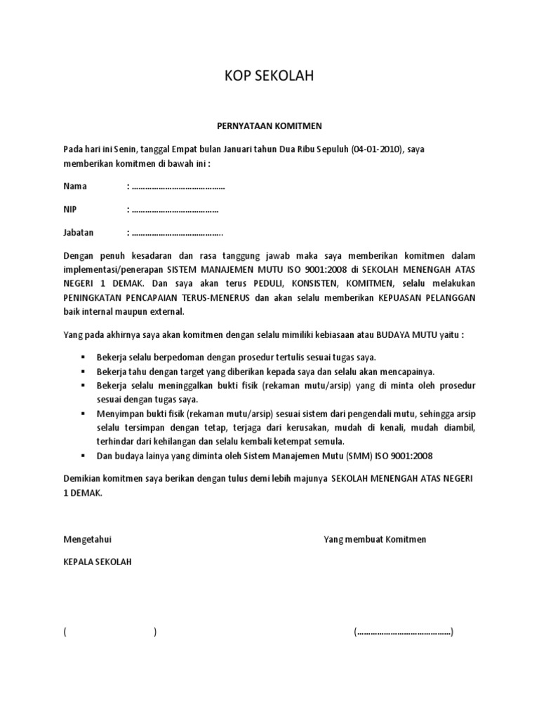 Surat Keterangan Komitmen
