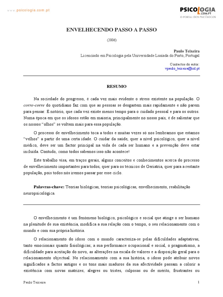 Envelhecimento: Saúde e Psicologia do Idoso | PDF | Telômero ...