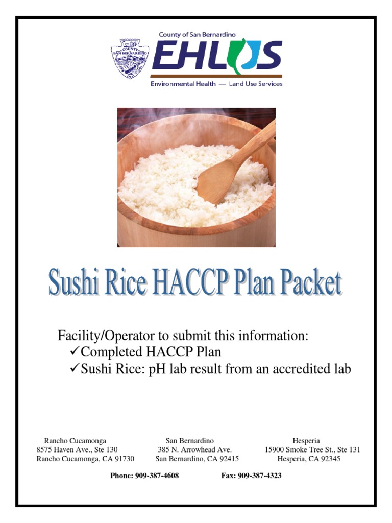 Sushi Rice Ha Ccp Plan Packet Ph Hazard Analysis And Critical Control Points