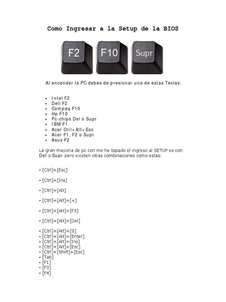 Como Ingresar A La Setup De La Bios Pdf