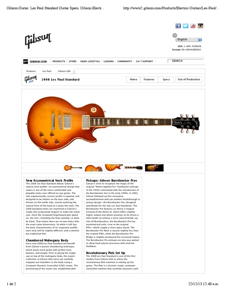 2008 Gibson Les Paul Standard Specs | PDF | Guitars | Guitar
