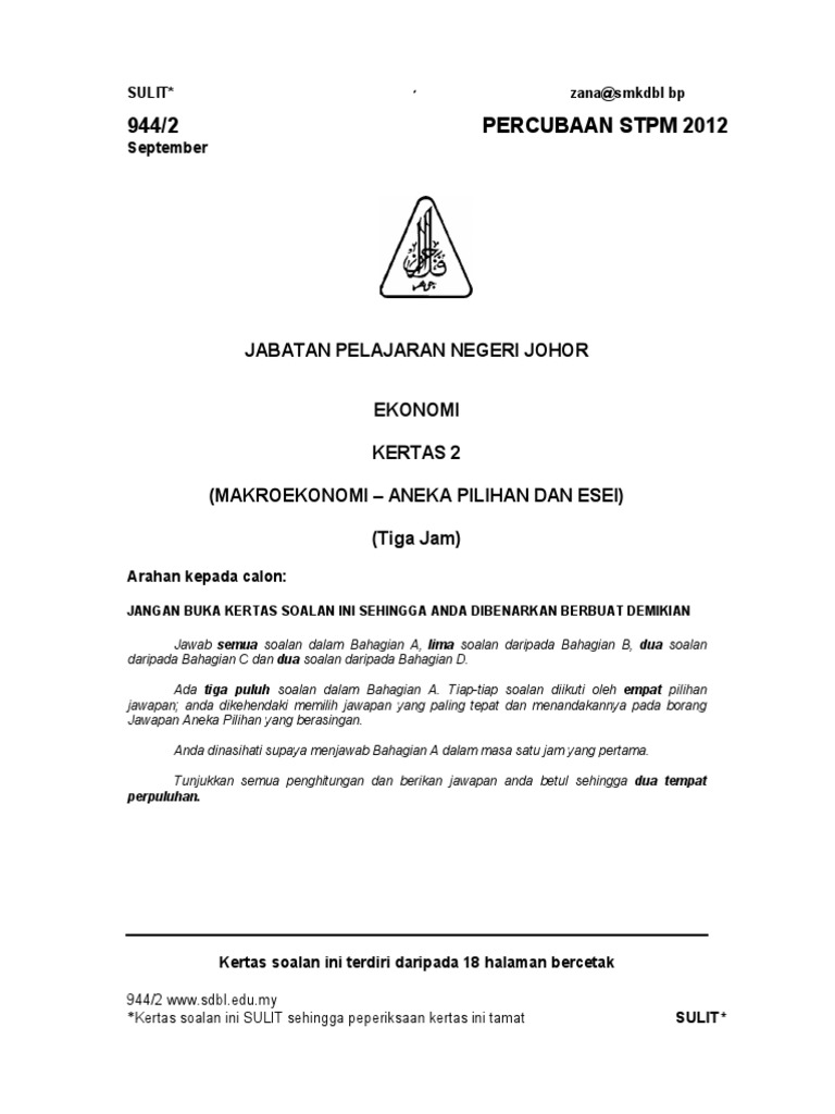 Trial Ekonomi Stpm Johor Pdf