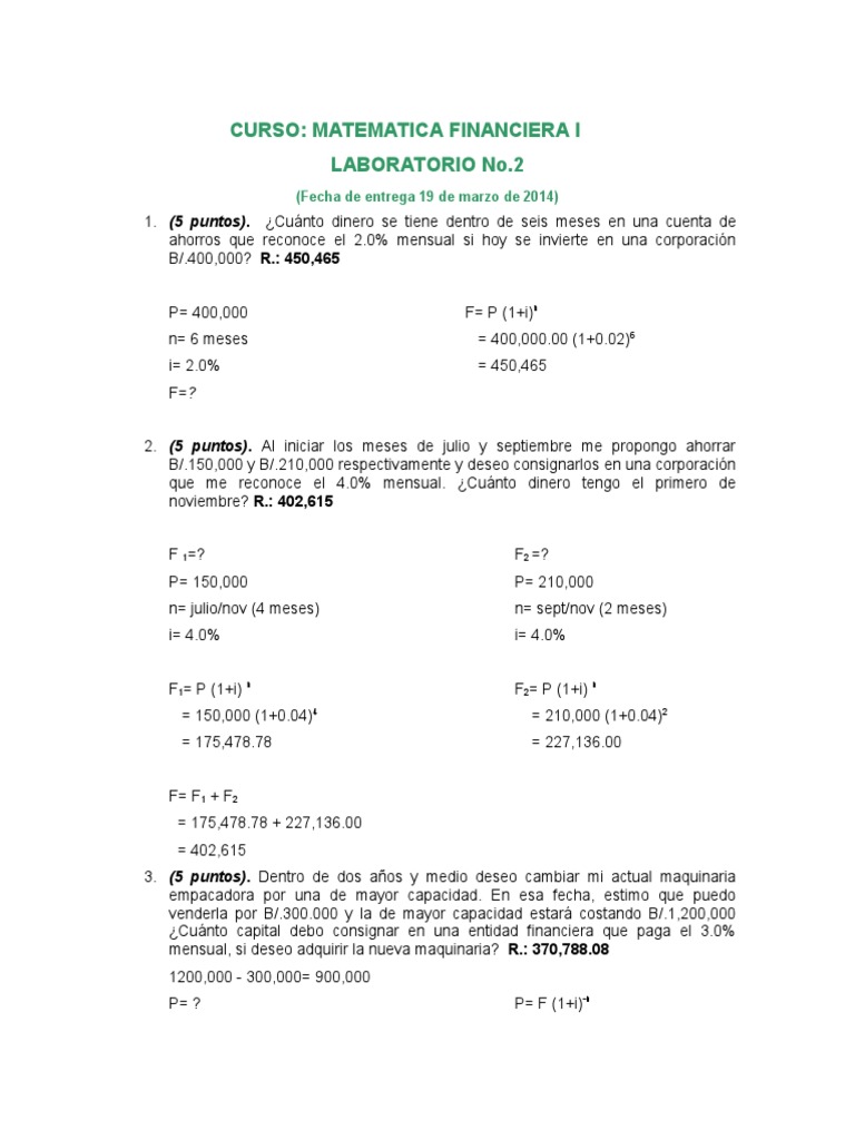 Cálculos de Interés en Matemática Financiera | PDF | Finanzas ...