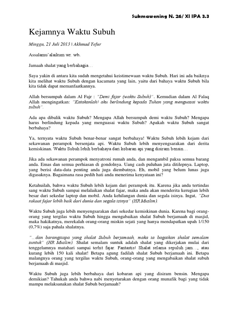 Khotbah B Indonesia Dan demi subuh apabila fajarnya mulai menyingsing. scribd