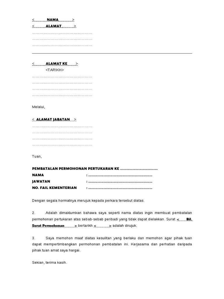 Contoh Surat Pembatalan Pertukaran Pdf