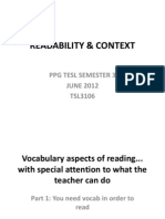 Vocabulary Aspects of Reading Readability