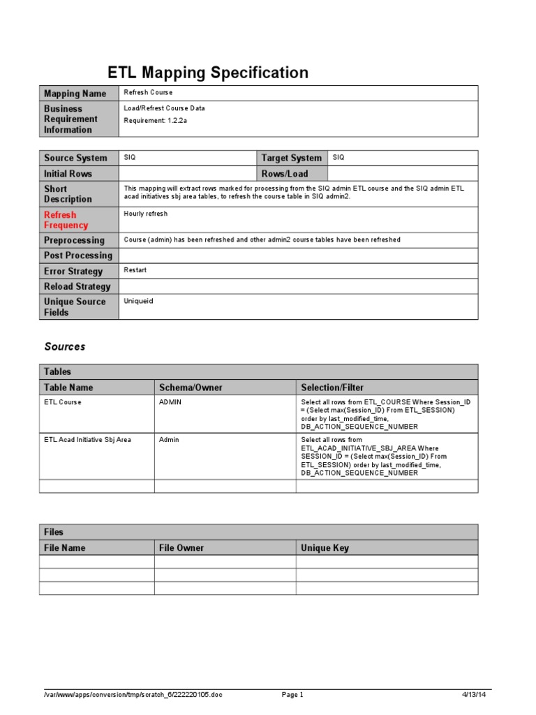 ETL Mapping for Course Data Refresh | PDF | Computers | Technology ...