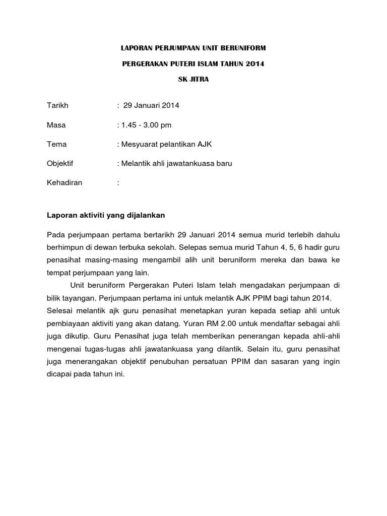 Contoh Laporan Perjumpaan Dengan Pelajar Doc