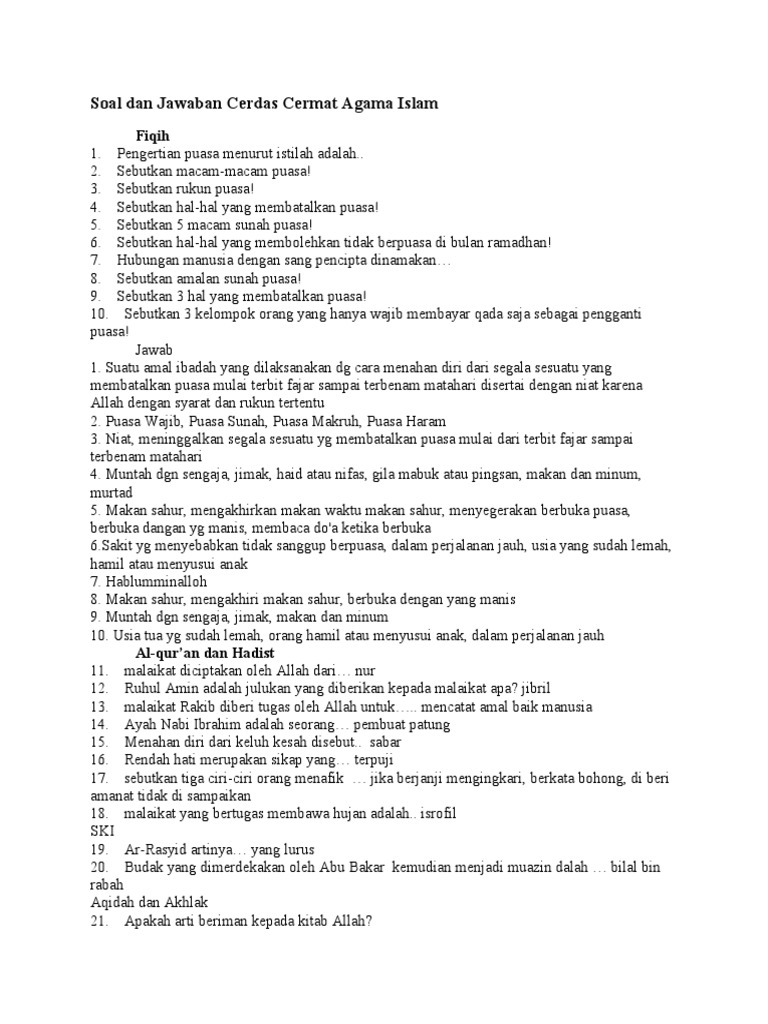 Soal Cerdas Cermat PAI