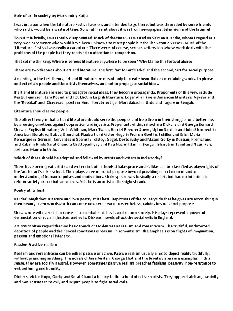 Role of Art in Society | Romanticism | Realism (Arts)