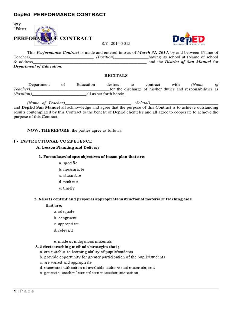 Deped Performance Contract Template  Educational 