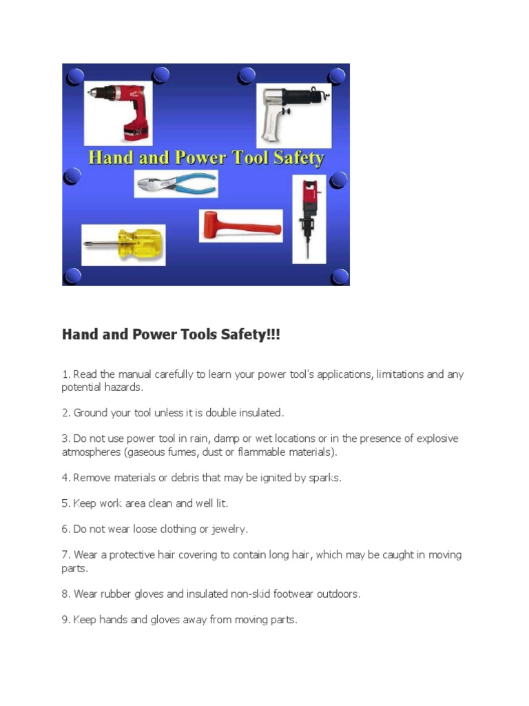 Hand and Power Tools Safety Personal Protective Equipment