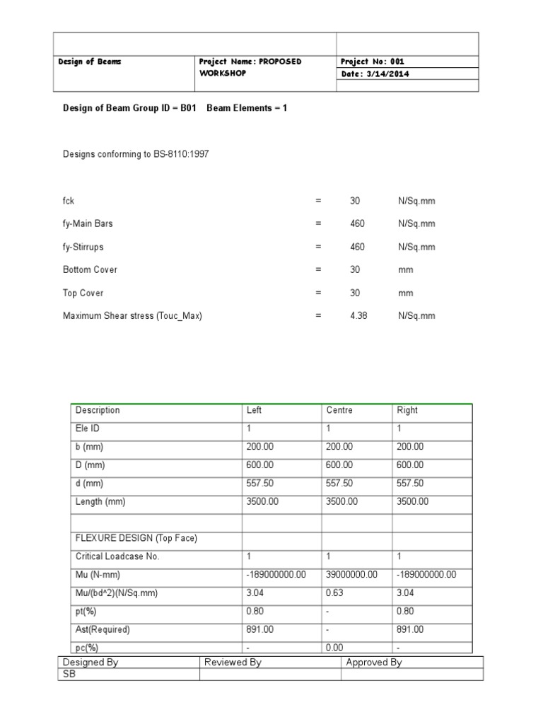 Design of Beam Group ID B01 Beam Elements 1 | PDF | Bending ...