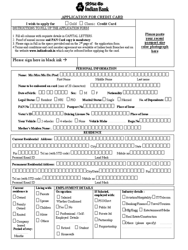 Indian Bank Credit Card Application Guide | PDF | Credit Card | Banks