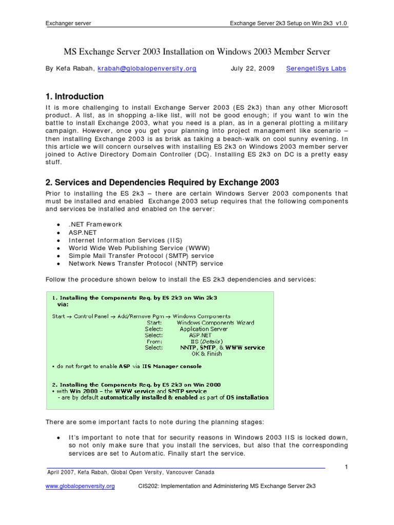 Exchange 2003 Setup Guide | PDF | Active Directory | Windows Server 2003