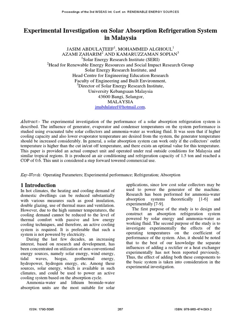 Solar Cooling System in Malaysia | PDF | Heat Exchanger | Refrigeration