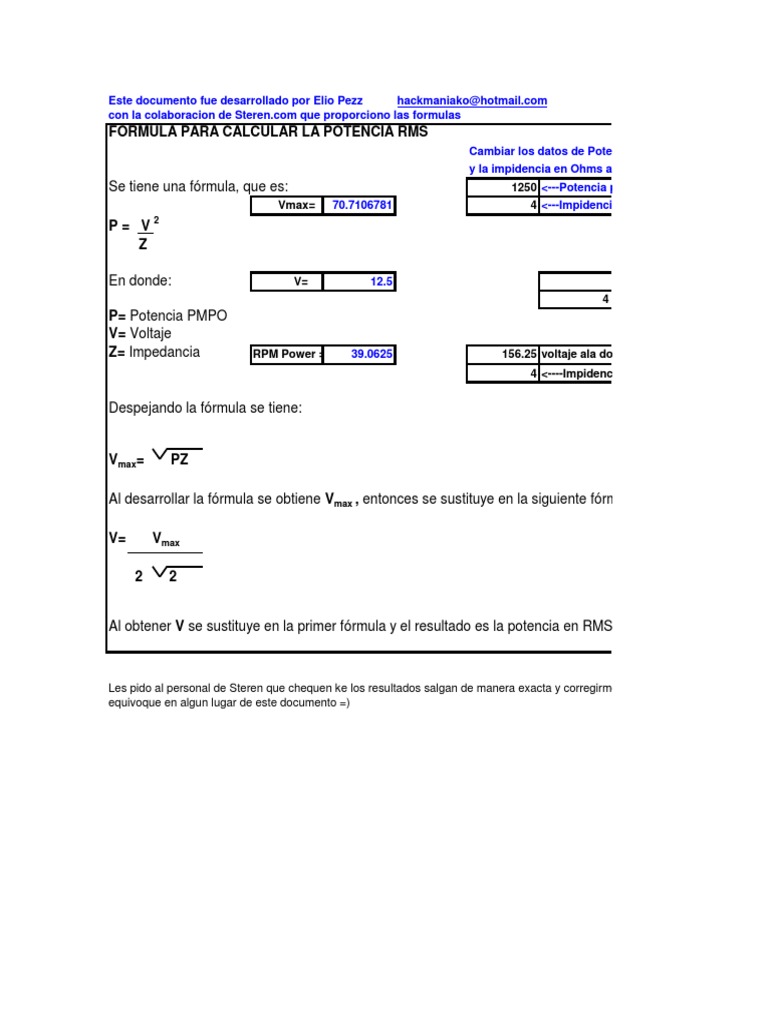 Cálculo de Potencia RMS y PMPO | PDF