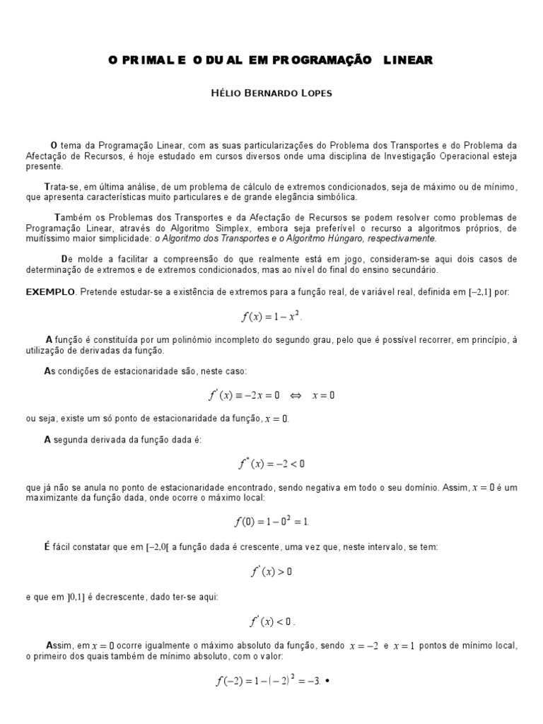Primal e Dual na Programação Linear | PDF | Programação linear | Algoritmos
