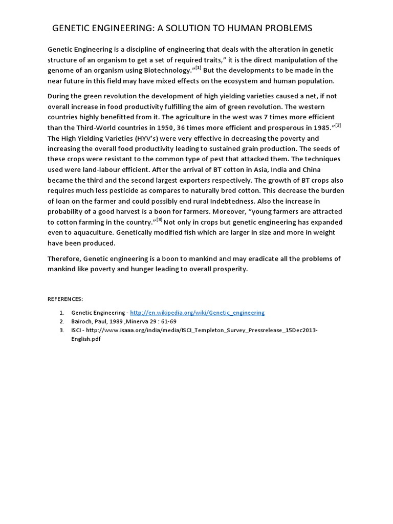 Genetic Engineering: Solving Human Issues | PDF | Science & Mathematics ...